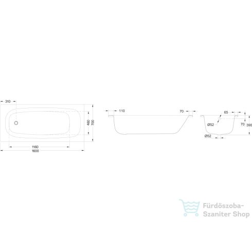 Jika TANZA PLUS 160x70 acéllemez kád, fehér H2251910000001
