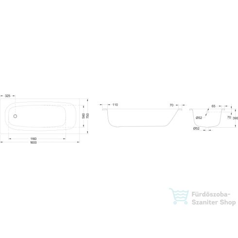 Jika TANZA 160x75 acéllemez kád, fehér H2252300000001