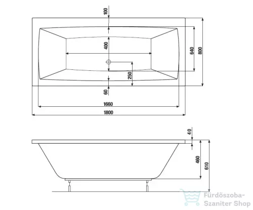 Jika CUBITO 180x80 cm-es beépíthető fürdőkád lábbal, fehér H2254200000001