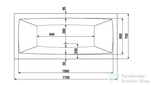Jika CUBITO 170x75 cm-es beépíthető fürdőkád lábbal, fehér H2264200000001