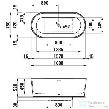 Laufen Val 160x75 szabadonálló kád, Sentec anyagból H2302820000001 ( 230282 )