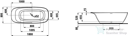 Laufen Ino 180x80 Sentec szabadon álló kád H2303020000001 ( 230302 )