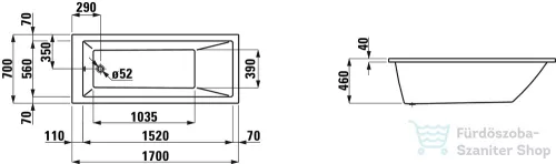 Laufen Pro 170x70 beépíthető fürdőkád H2309500000001 ( 230950 )