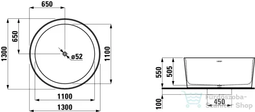 Laufen Val 130x130 szabadonálló kád, Sentec anyagból H2312820000001 ( 231282 )