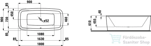 Laufen Palomba 180x90 fürdőkád, szabadon álló, tartókerettel  H2318000000001 ( 231800 )
