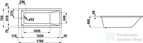 Laufen Pro 170x75 beépíthető fürdőkád H2319500000001 ( 231950 )