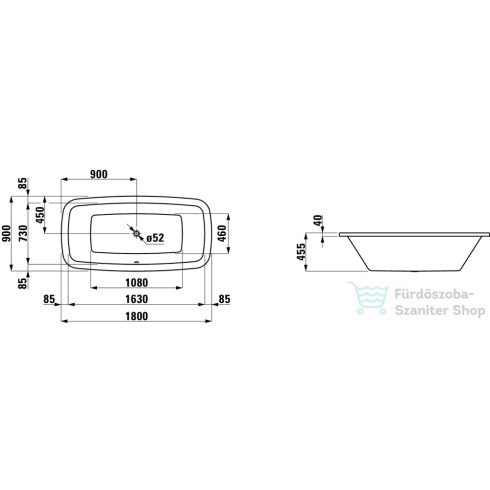 Laufen Palomba 180x90 Kád, beültethető változat, szaniter akrilból H2328000000001 ( 232800 )