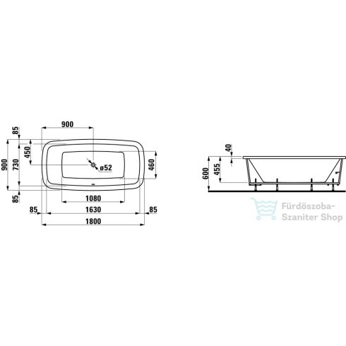 Laufen Palomba 180x90 Kád tartókerettel, szaniter akrilból H2328010000001 ( 232801 )