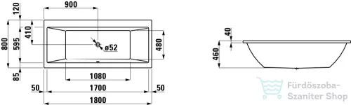 Laufen Pro 180x80 beépíthető fürdőkád H2329500000001 ( 232950 )