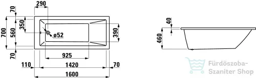 Laufen Pro 160x70 beépíthető fürdőkád H2339500000001 ( 233950 )