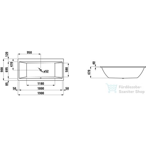 Laufen Pro 190x90 beépíthető fürdőkád H2349500000001 ( 234950 )