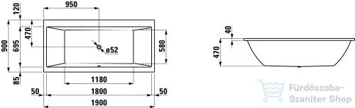 Laufen Pro 190x90 beépíthető fürdőkád H2349500000001 ( 234950 )