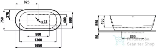 Laufen Pro 165x75 szabadon álló fürdőkád, Marbond kompozit anyagból H2399520000001 ( 239952 )