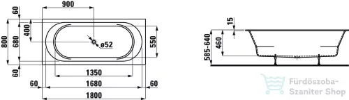 Laufen Pro 180x80 beépíthető fürdőkád Marbond kompozit anyagból H2409500000001 ( 240950 )