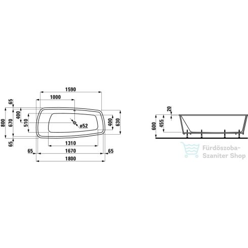 Laufen Palomba 180x80 Kád, tartókerettel, 20mm peremmel, szaniter akrilból H2428010000001 ( 242801 )