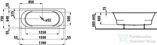 Laufen Pro 170x75 beépíthető fürdőkád Marbond kompozit anyagból H2429500000001 ( 242950 )