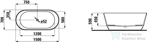 Laufen Pro 150x70 szabadon álló fürdőkád, Marbond kompozit anyagból H2439520000001 ( 243952 )