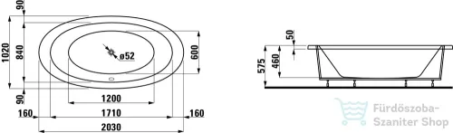 Laufen Ilbagnoalessi One 203x102 Kád, beépíthető változat, szaniter akrilból, tartókerettel H2439700000001 ( 243970 )