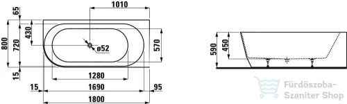 Laufen Pro 180x80 kád, jobbos sarok változat Marbond kompozit anyagból H2449550000001 ( 244955 )