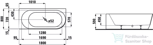 Laufen Pro 180x80 kád, balos sarok változat Marbond kompozit anyagból H2449560000001 ( 244956 )