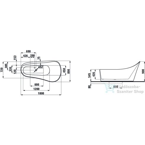 Laufen Palomba 180x89 kád, szabadon álló, "solid surface" anyagból H2458020000001 ( 245802 )