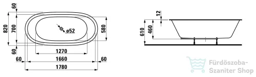 Laufen Ilbagnoalessi One 178x82 Kád, "solid surface" anyagból, beépíthető változat, tartókerettel H2459710000001 ( 245971 )