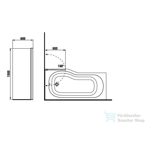 Jika TIGO 60x150cm-es kádparaván Jika Perla bevonattal, fényes ezüst színű profillal, H2562140026681