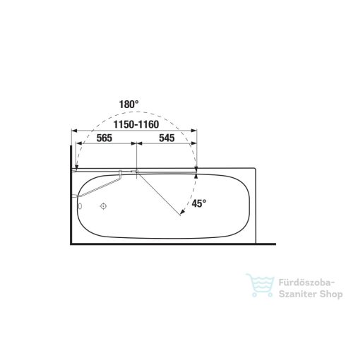 Jika NION 115x150 cm-es fix részes kádparaván átlátszó üveggel, fényes ezüst színű profillal, H2572N60026681