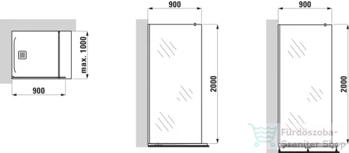 Laufen PRO 90 cm-es Walk-in zuhanyfal átlátszó üveggel, króm színű profillal és merevítővel, H2609500040001