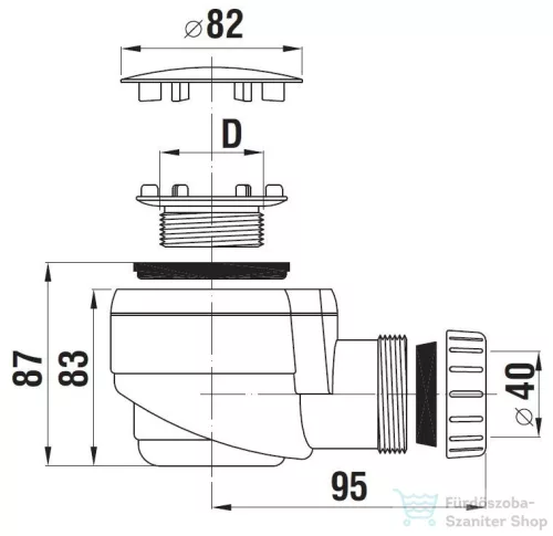Jika zuhanytálca szifon, átmérő 52 mm, rozsdamentes fedél H2948240000001