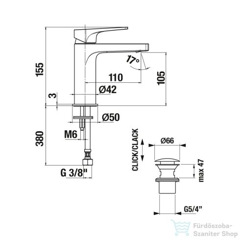 Jika Cubito N mosdó csaptelep click-clack leeresztővel,króm H3111X10041141