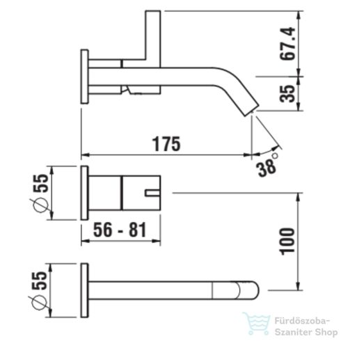 Laufen Kartell By Laufen falsík alatti mosdócsaptelep 175 mm-es kifolyóval,leeresztő nélkül PVD Matt titán fekete H3113360811201