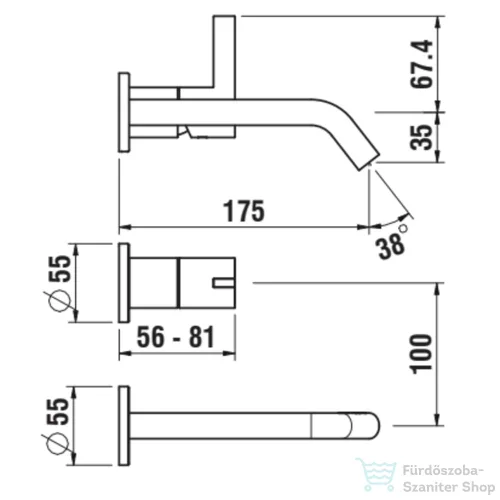 Laufen Kartell falsík alatti mosdócsaptelep 175mm-es kifolyóval, leeresztő nélkül, PVD matt halvány arany H3113360831201