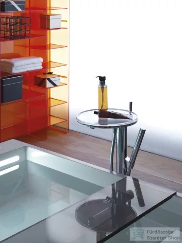 Laufen KARTELL BY LAUFEN oszlopos kád csaptelep szett, korongpolccal, szintetikus flexibilis tömlővel 1250 mm, és TwinStick kézi zuhannyal, króm 3213310041211