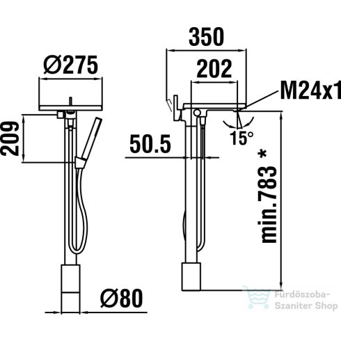 Laufen KARTELL BY LAUFEN oszlopos kád csaptelep szett, korongpolccal, szintetikus flexibilis tömlővel 1250 mm, és TwinStick kézi zuhannyal, króm 3213310041211