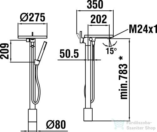 Laufen KARTELL BY LAUFEN oszlopos kád csaptelep szett, korongpolccal, szintetikus flexibilis tömlővel 1250 mm, és TwinStick kézi zuhannyal, króm 3213310041211