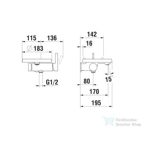 Laufen Kartell By Laufen fali kádtöltő csaptelep zuhanyszettel,belső egység nélkül,króm H3213390041411