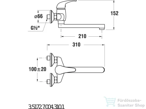 Jika DINO fali mosogató csaptelep 210 mm-es kifolyóval, króm H3517270043101