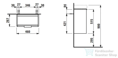 Laufen Base 46x26,7 cm-es 1 ajtós alsószekrény H815954 mosdóhoz,jobbos,világos szil H4021021102621