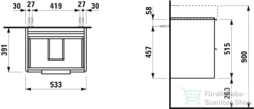 Laufen Base 53,3x39,1 cm-es két fiókos alsószekrény H810282 mosdóhoz,Sötétbarna szil H4021921102631