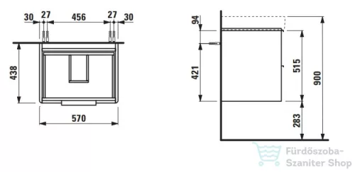 Laufen Base 57x44 cm-es 2 fiókos alsószekrény H810963 mosdóhoz,világos szil H4022321102621