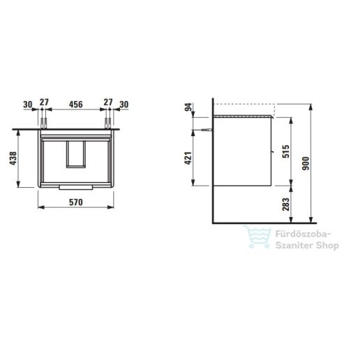 Laufen Base 57x44 cm-es 2 fiókos alsószekrény H810963 mosdóhoz,traffic grey H4022321102661
