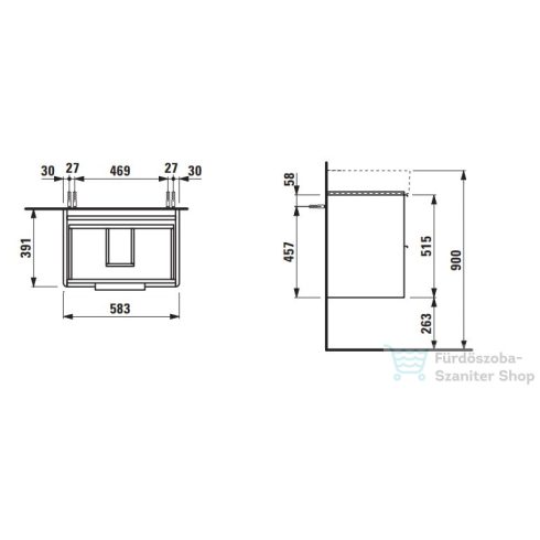 Laufen Base 58,5 cm széles két fiókos alsószekrény H810283 mosdóhoz,Traffic Grey H4022521102661