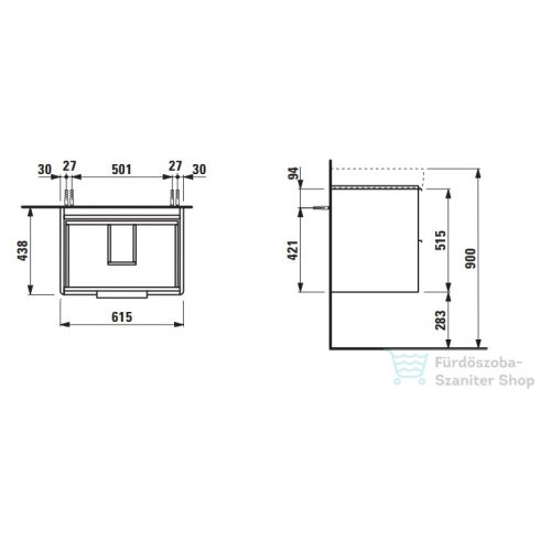 Laufen Base 61,5x44 cm-es 2 fiókos alsószekrény H810964 mosdóhoz,sötétbarna szil H4022921102631