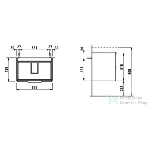 Laufen Base 66,5x44 cm-es 2 fiókos alsószekrény H810967 mosdóhoz,sötétbarna szil H4023321102631