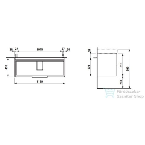 Laufen Base 116x44 cm-es 2 fiókos alsószekrény H814965 mosdóhoz,sötétbarna szil H4024921102631