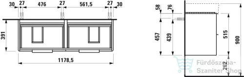 Laufen Base 118x39 cm-es 4 fiókos alsószekrény fiókrendezővel H814282 mosdóhoz,világos szil H4025341102621