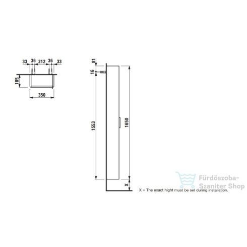 Laufen Base 165x35x18,5 cm-es 1 ajtós szekrény,balos,fényes fehér H4026411102611