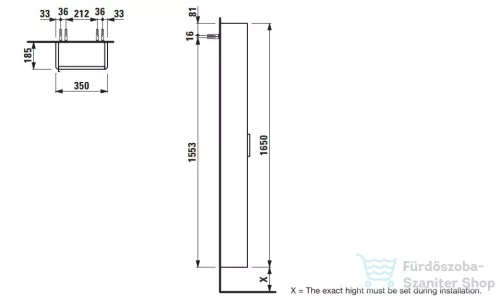 Laufen Base 165x35x18,5 cm-es 1 ajtós szekrény,jobbos,fényes fehér H4026421102611