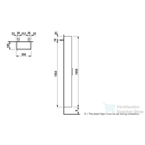 Laufen Base 165x35x18,5 cm-es 1 ajtós szekrény,jobbos,világos szil H4026421102621